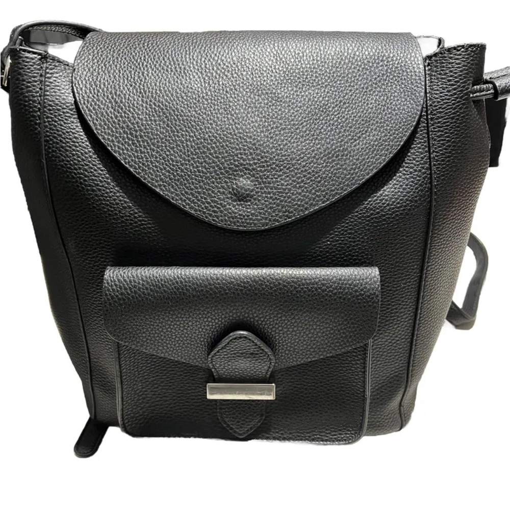 Zara Basics Vegan Leather Drawstring And Snap Black Backpack Used